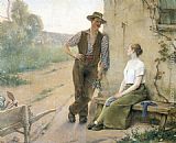 Henri Adriene Tanoux Peasant Couple in Farmyard painting